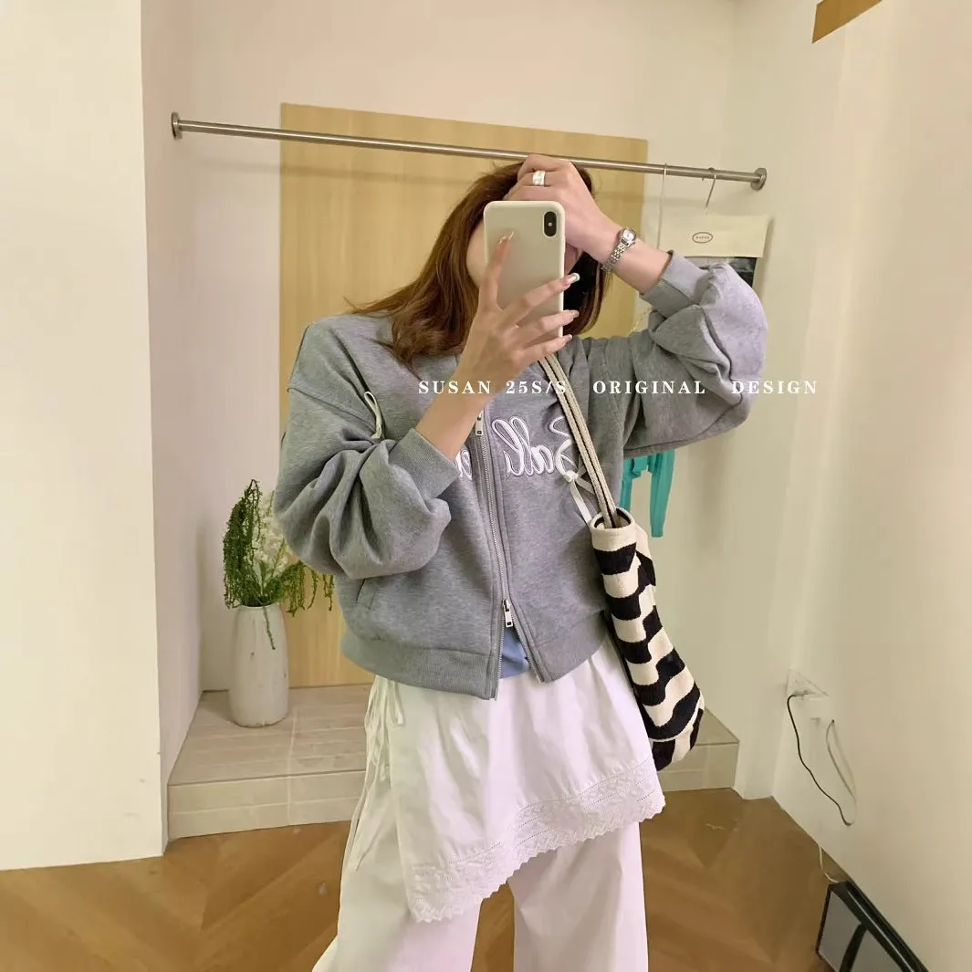 2025 SUSAN Korean Design Embroidery Baseball Short Coat  Age-Reducing, Cute & Versatile Sweatshirt Jacket for Women, LX09