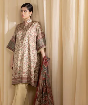3 Piece -  Printed Satin Suit