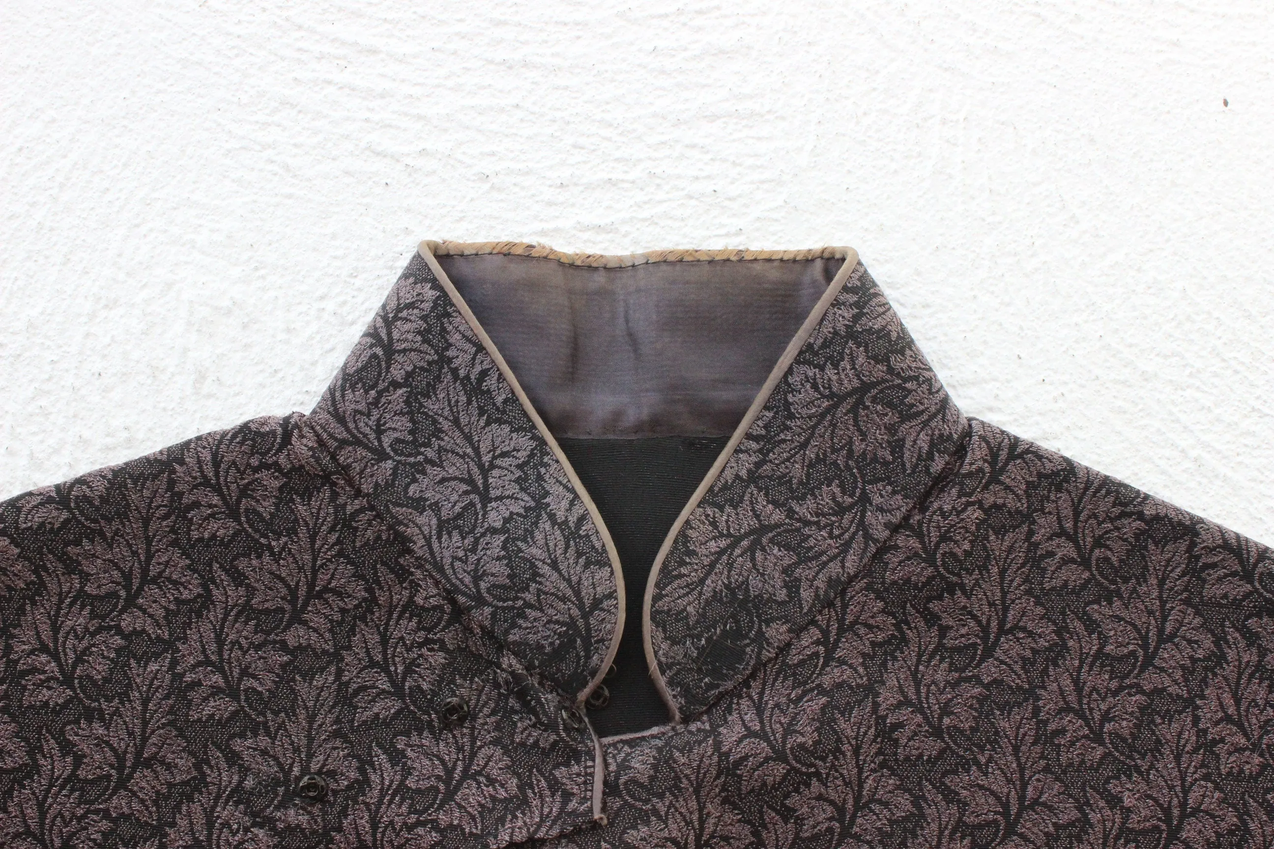 80s Custom Made Textured Cheongsam Collar Mini