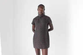80s Custom Made Textured Cheongsam Collar Mini