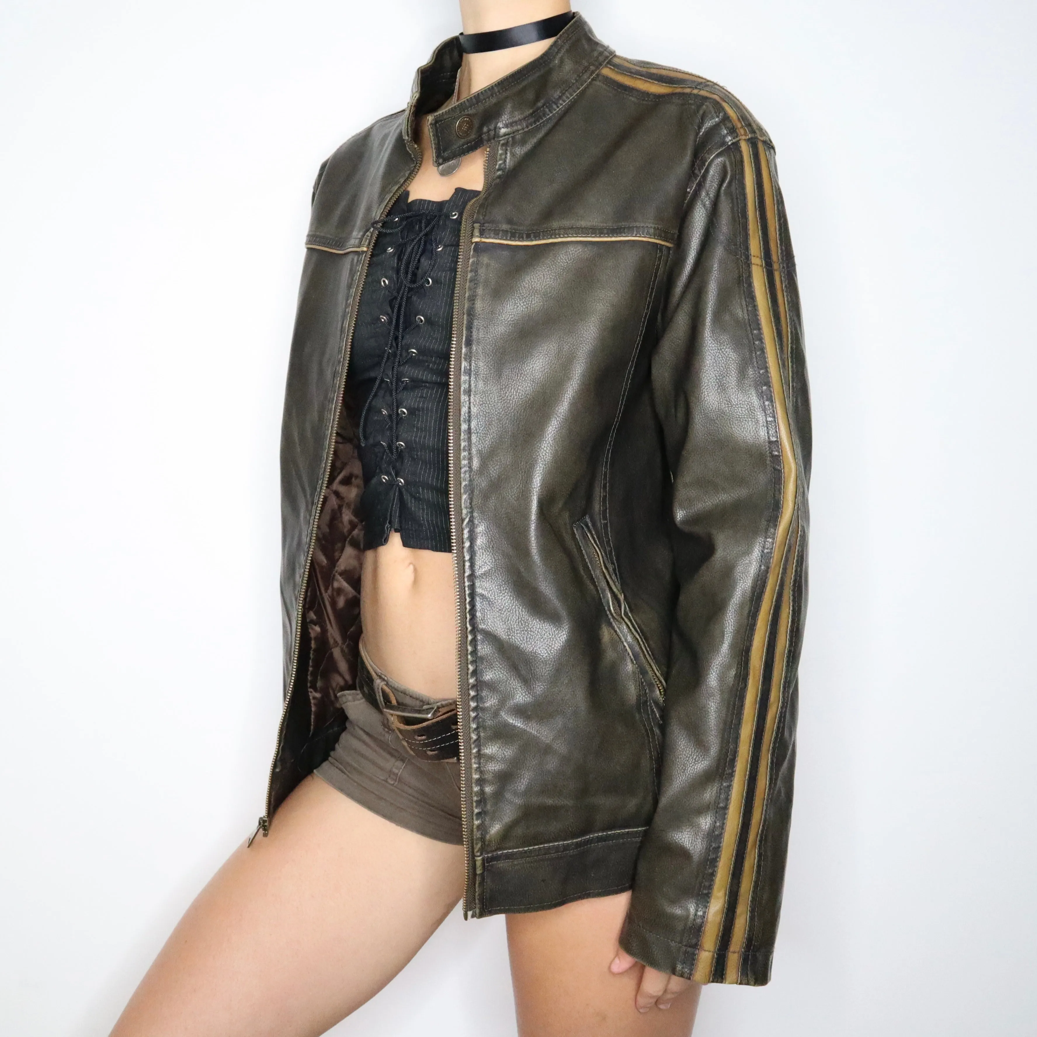 90s Faux Leather Cafe Racer Jacket (Large)