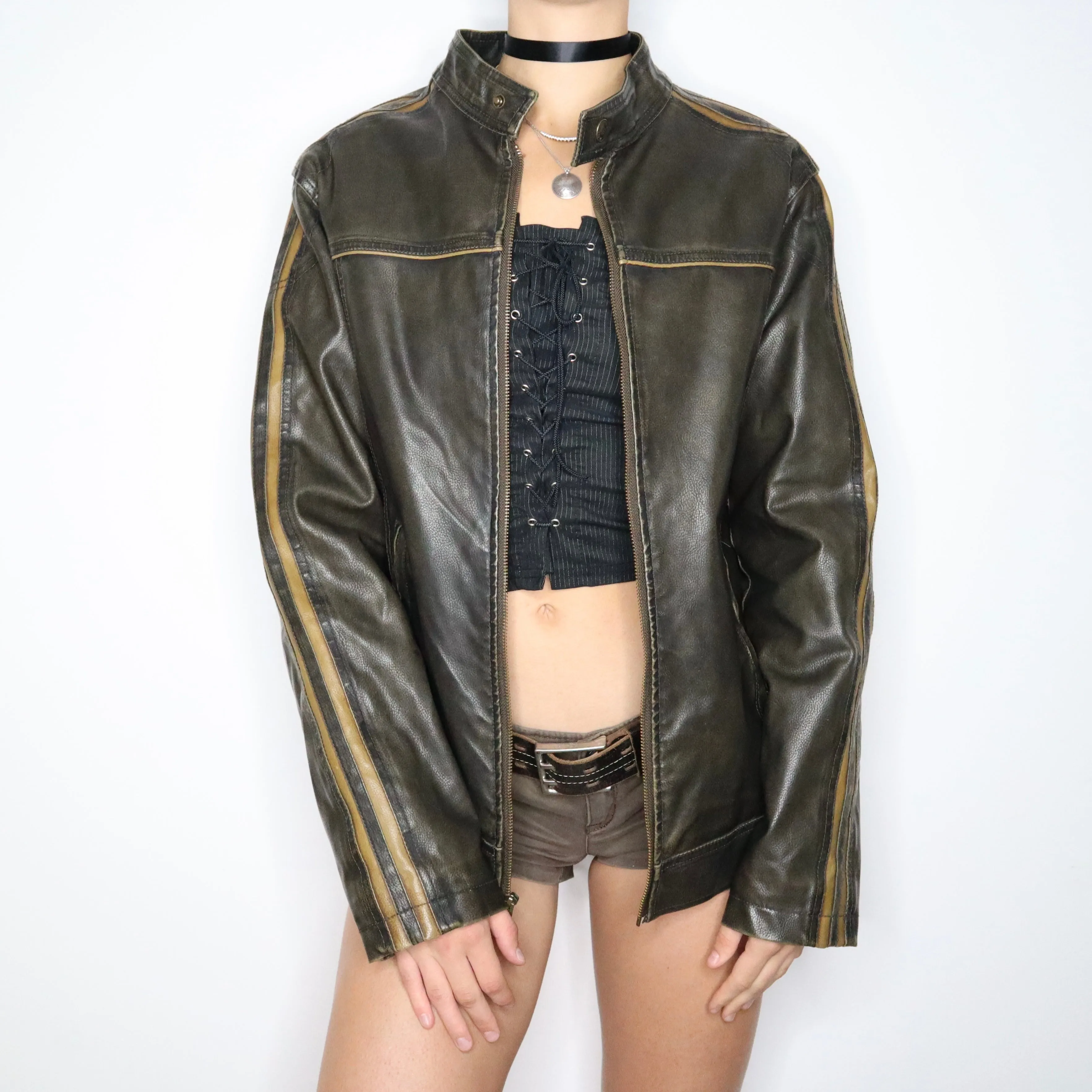 90s Faux Leather Cafe Racer Jacket (Large)