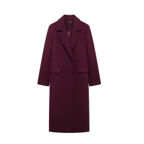 Aideen Burgundy Woolen Maxi Coat