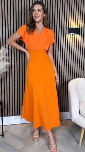 Ally Orange Wrap Detail Top Midi Dress