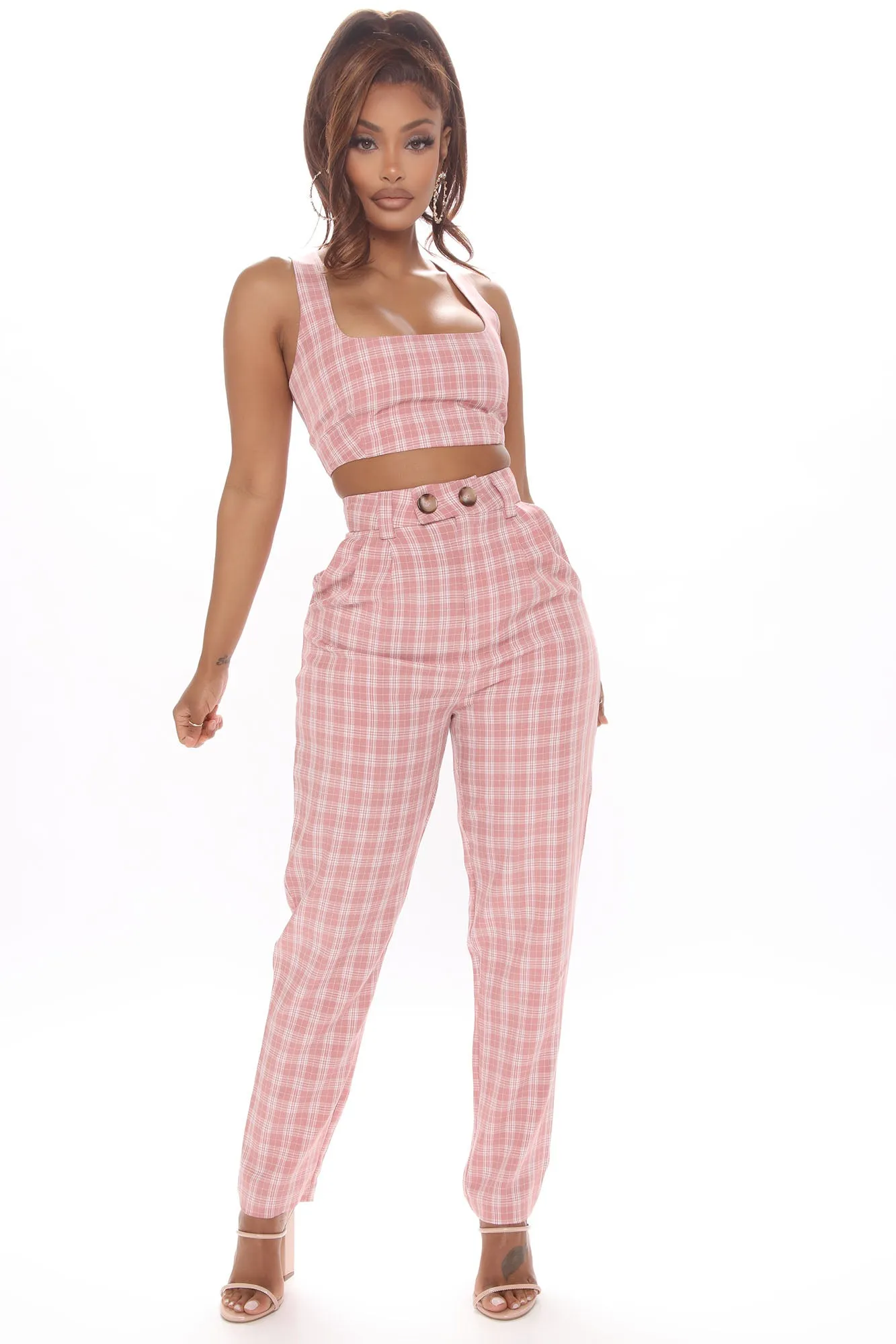 Always Missing You Plaid Pant Set - Pink