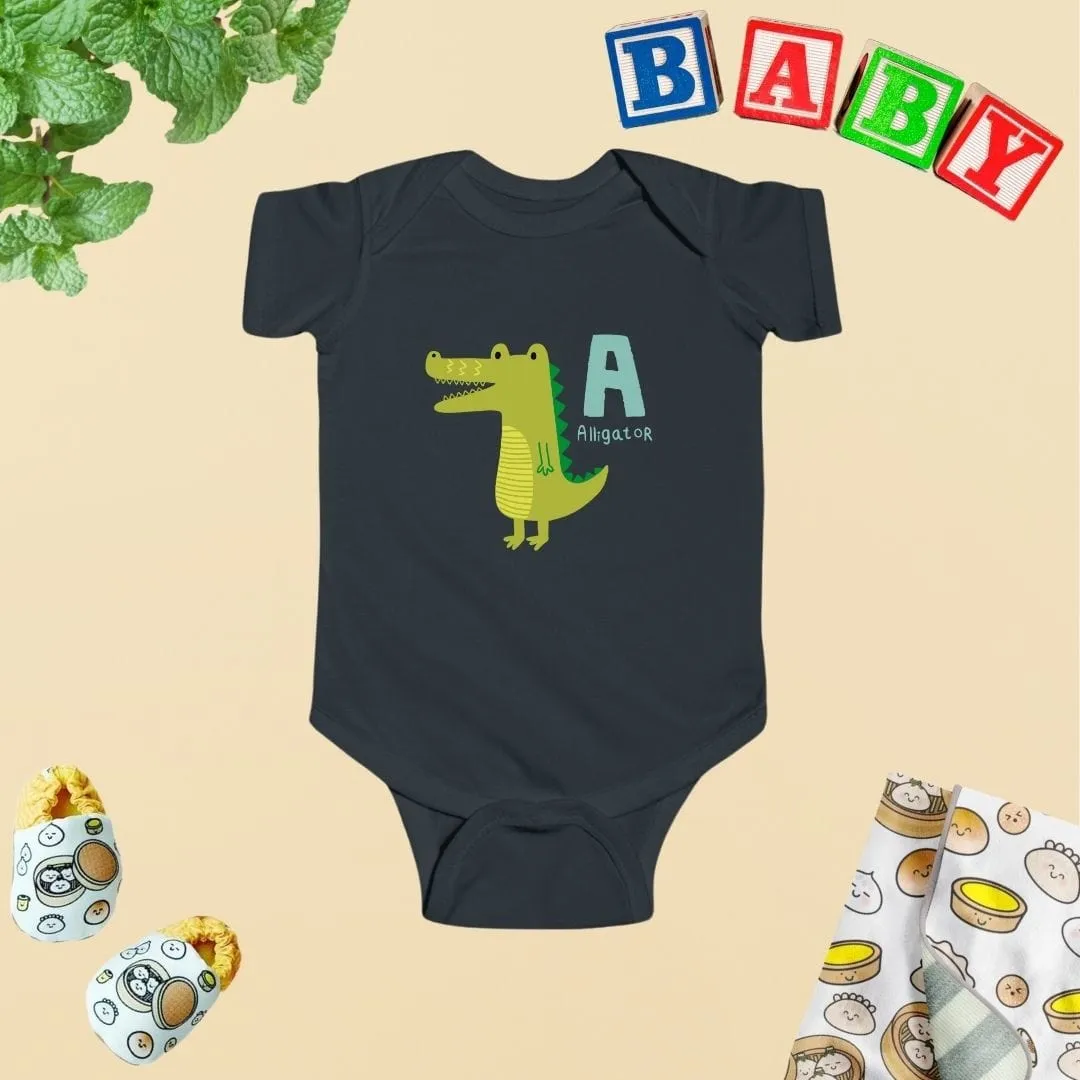 Animal Alphabet - A for Alligator Baby Bodysuit - Unisex Graphic Bodysuit for Babies
