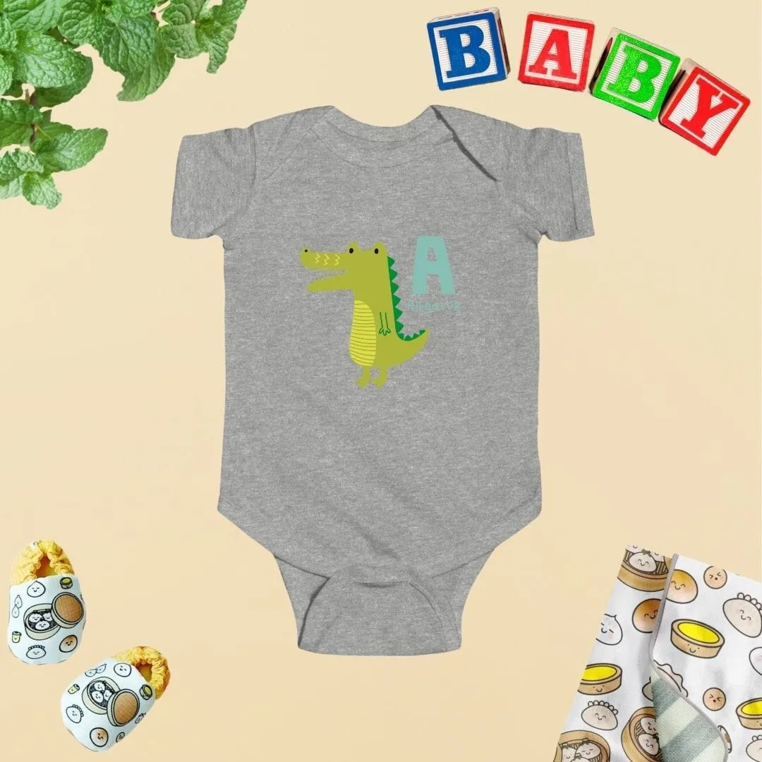 Animal Alphabet - A for Alligator Baby Bodysuit - Unisex Graphic Bodysuit for Babies