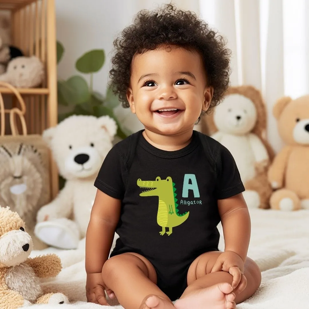 Animal Alphabet - A for Alligator Baby Bodysuit - Unisex Graphic Bodysuit for Babies