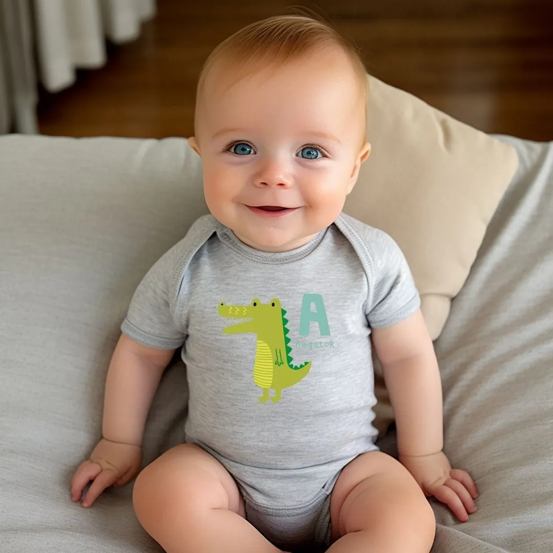 Animal Alphabet - A for Alligator Baby Bodysuit - Unisex Graphic Bodysuit for Babies