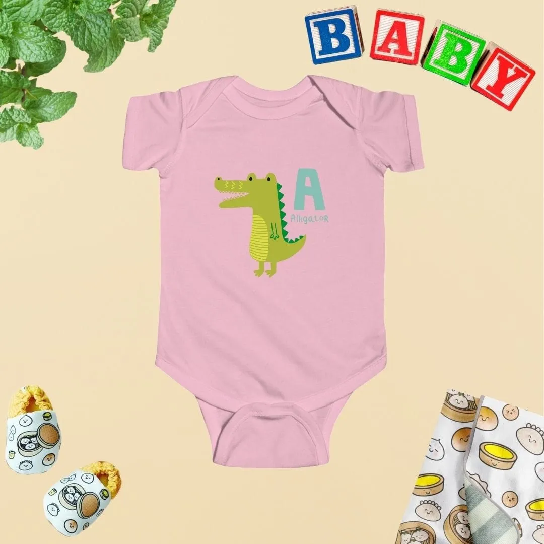 Animal Alphabet - A for Alligator Baby Bodysuit - Unisex Graphic Bodysuit for Babies