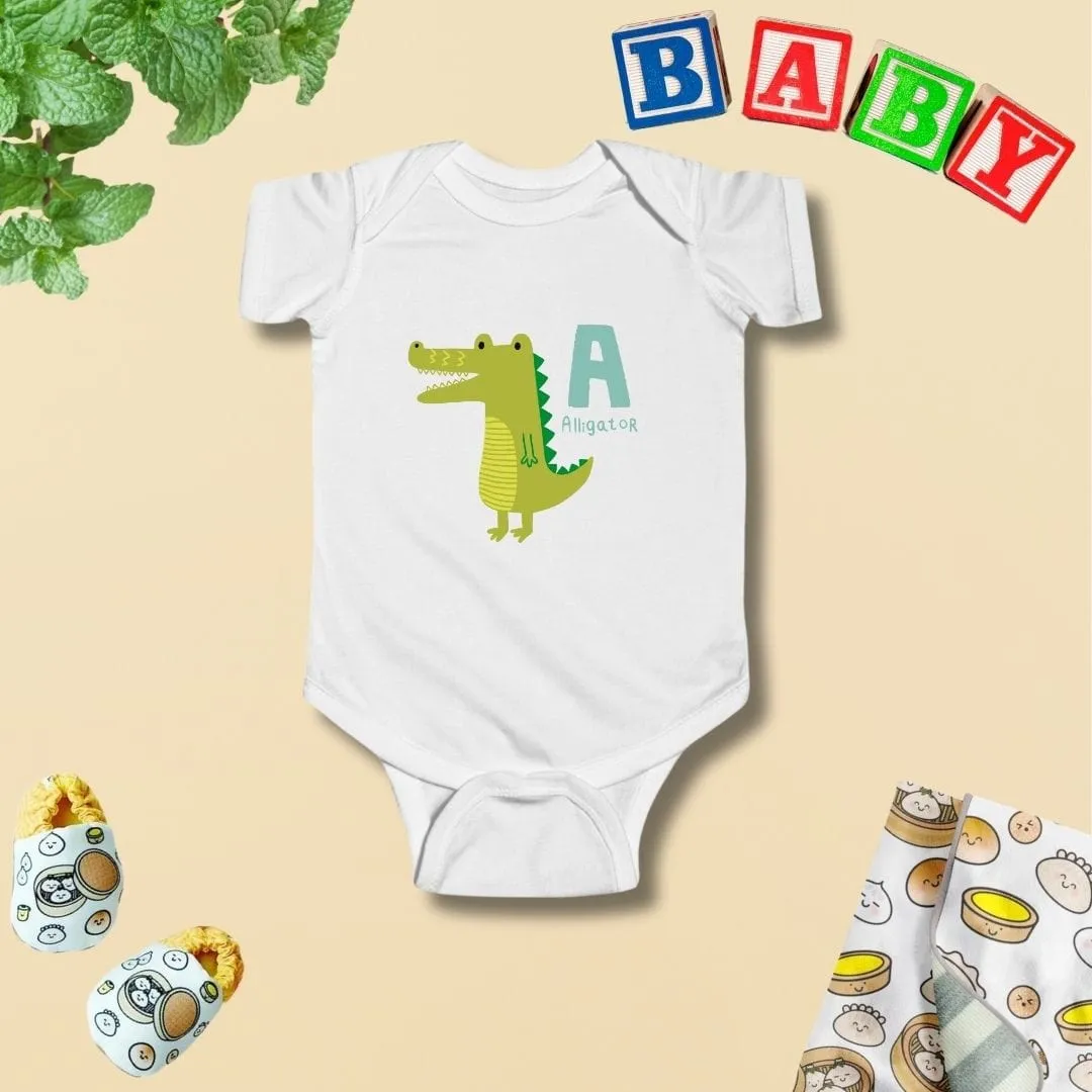 Animal Alphabet - A for Alligator Baby Bodysuit - Unisex Graphic Bodysuit for Babies