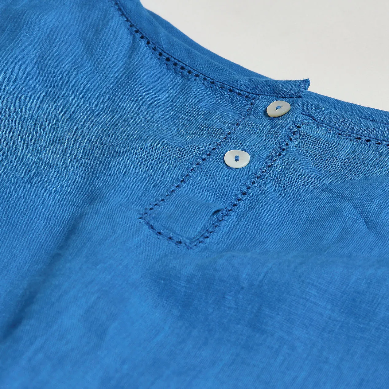 Archive Round Neck Linen Top with Ladder Detail