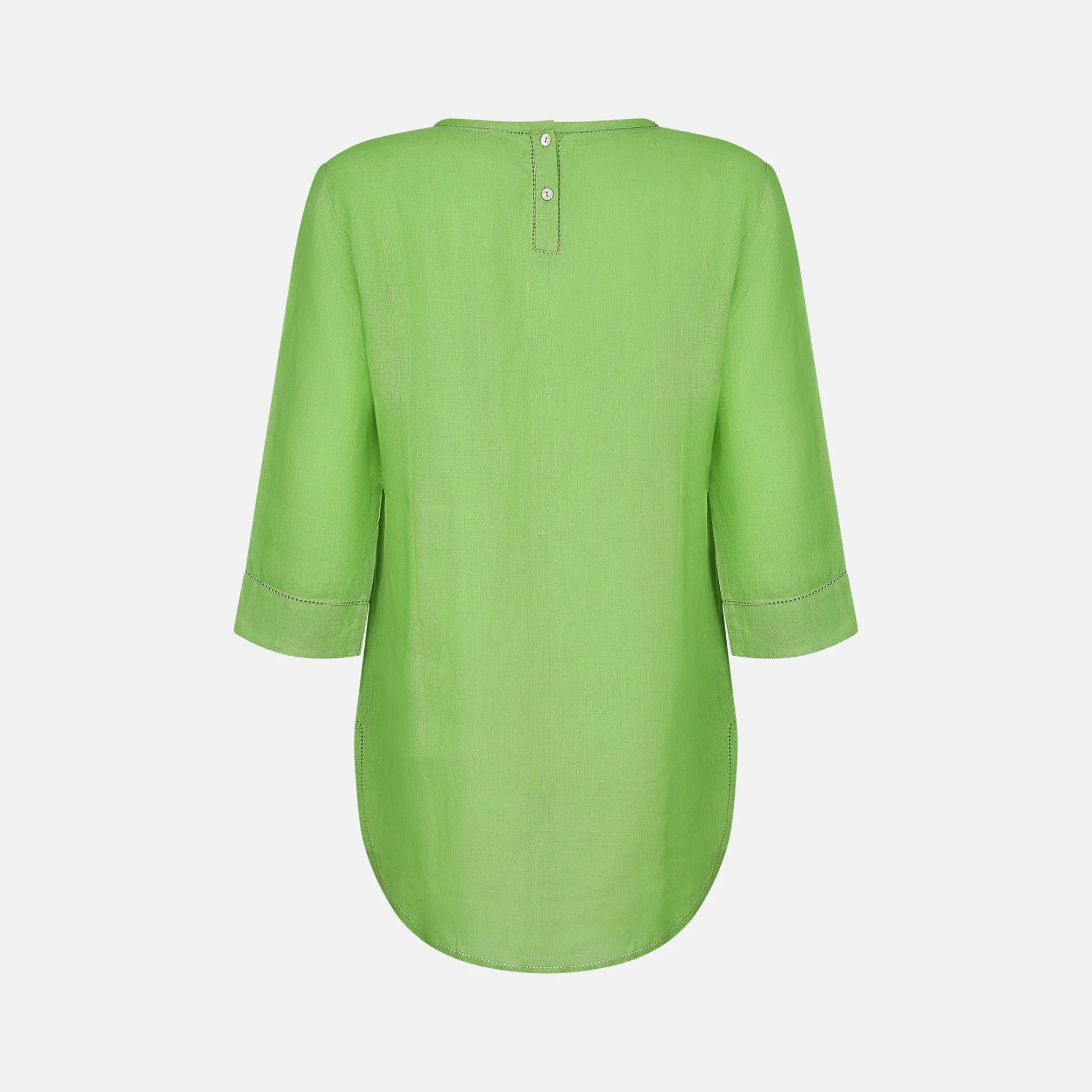 Archive Round Neck Linen Top with Ladder Detail