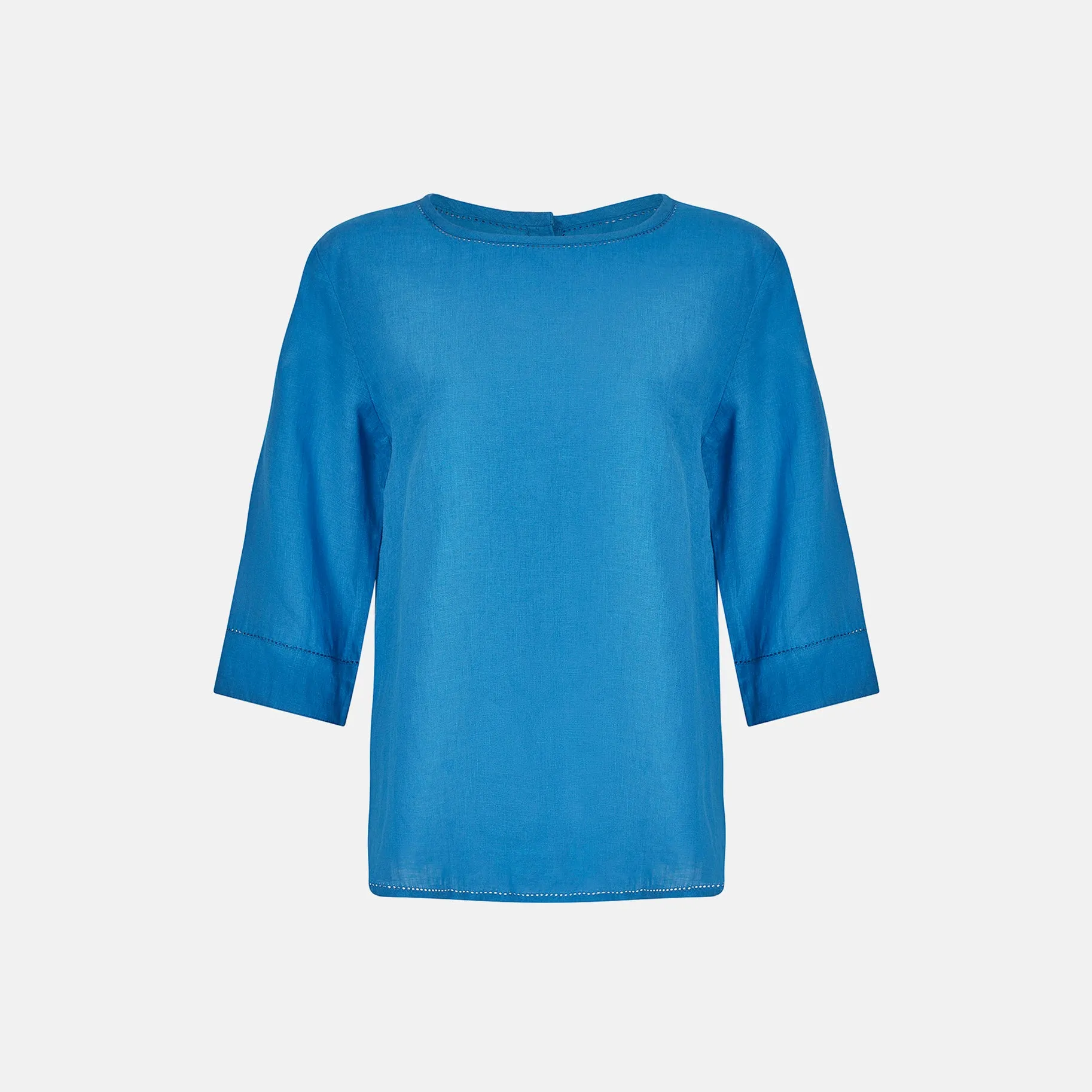 Archive Round Neck Linen Top with Ladder Detail