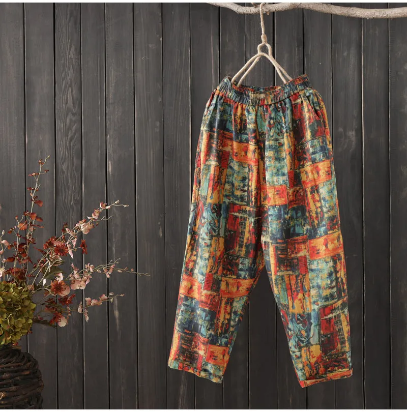 AUTUMN ORGANIC COTTON MIXED PRINT TROUSERS