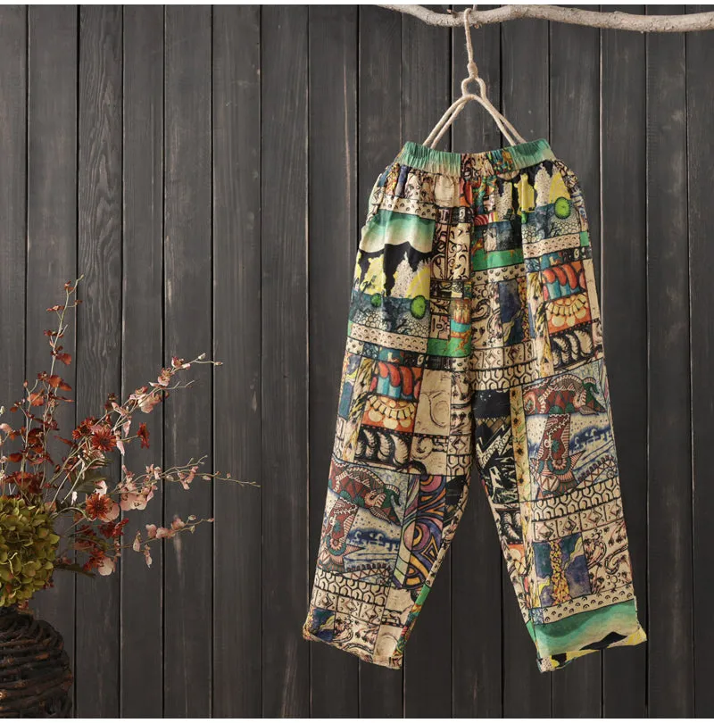 AUTUMN ORGANIC COTTON MIXED PRINT TROUSERS