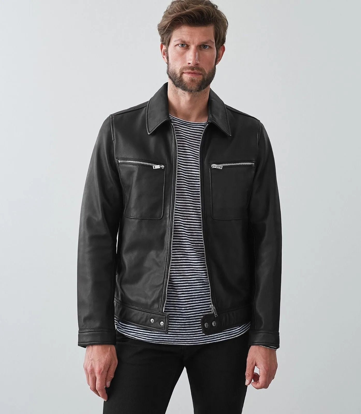 Backo Black Leather Jacket Men Biker Motorcycle