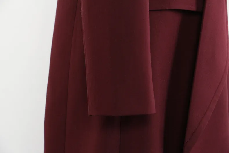 Beautiful Angola Red Collar Mid Length Trench Coat