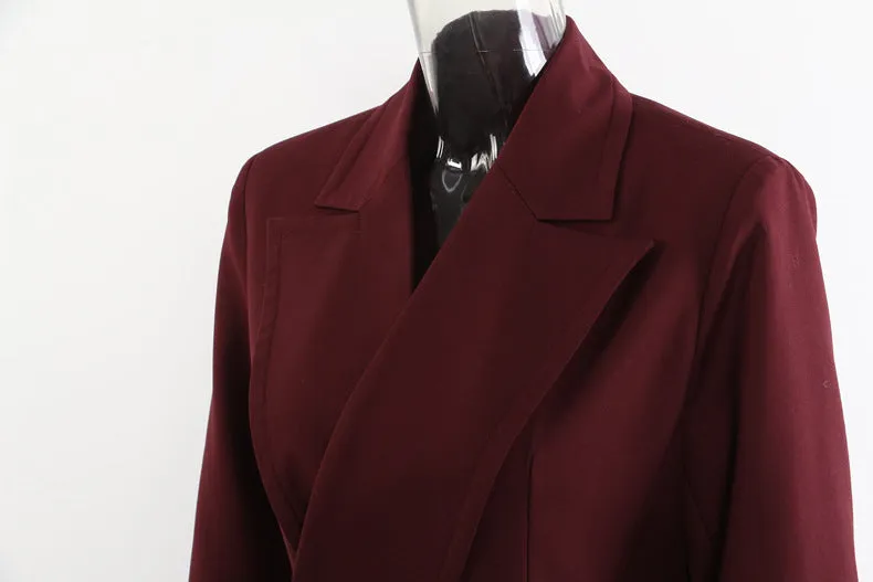 Beautiful Angola Red Collar Mid Length Trench Coat