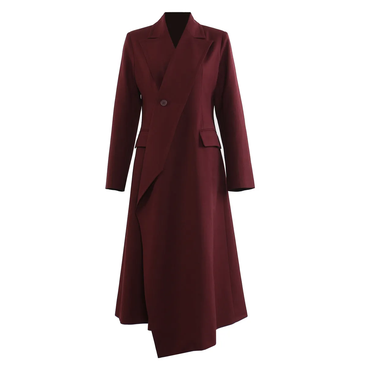 Beautiful Angola Red Collar Mid Length Trench Coat