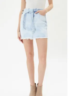 Belted Mid Rise Skirt Acid Wash
