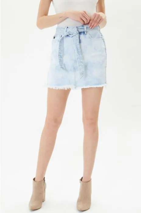 Belted Mid Rise Skirt Acid Wash
