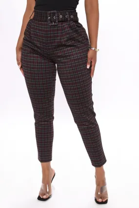 Belting Out Plaid Pants - Burgundy/combo