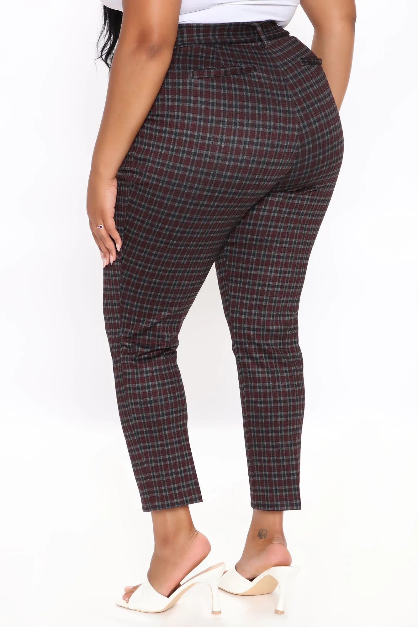 Belting Out Plaid Pants - Burgundy/combo