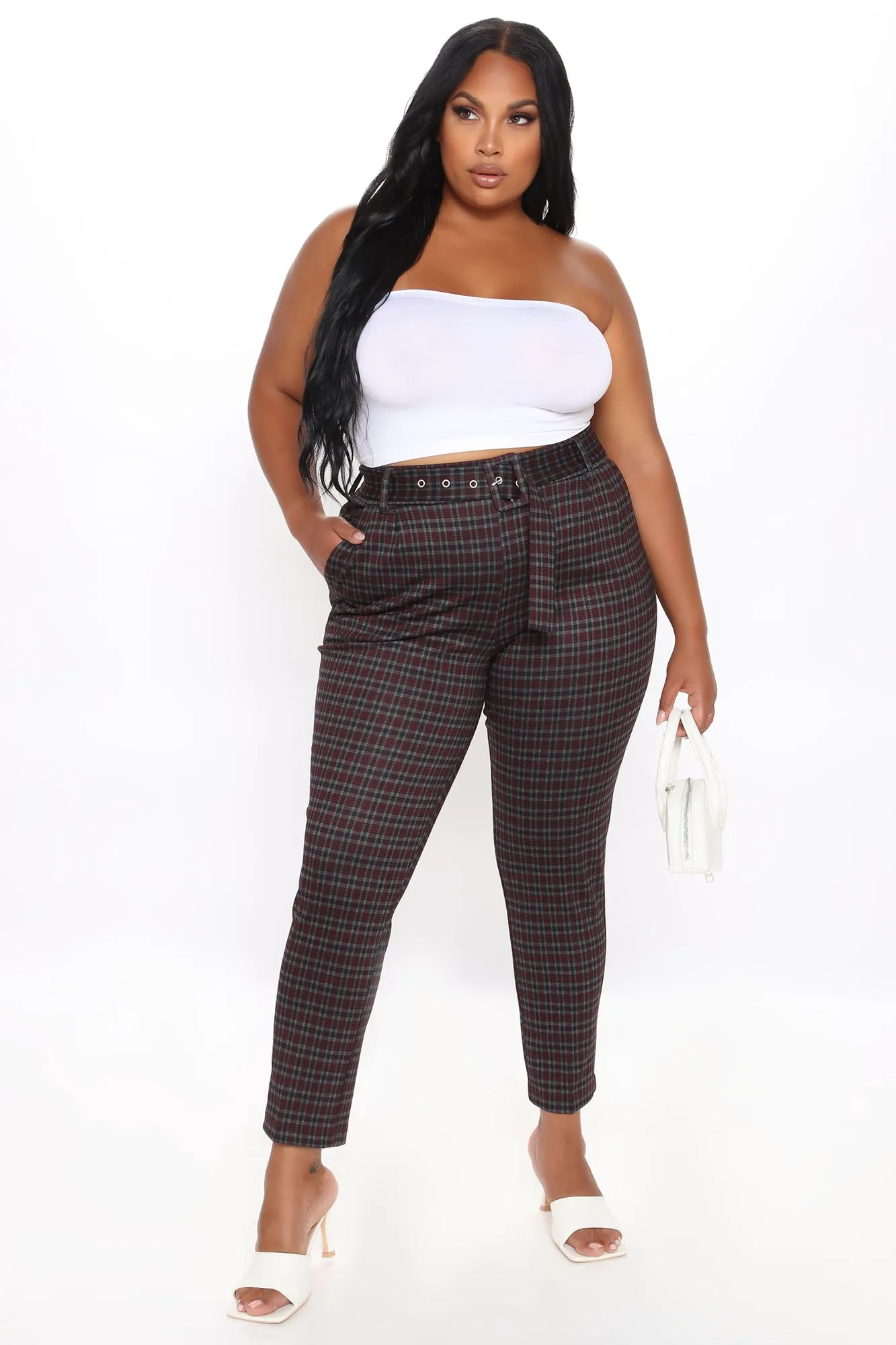Belting Out Plaid Pants - Burgundy/combo