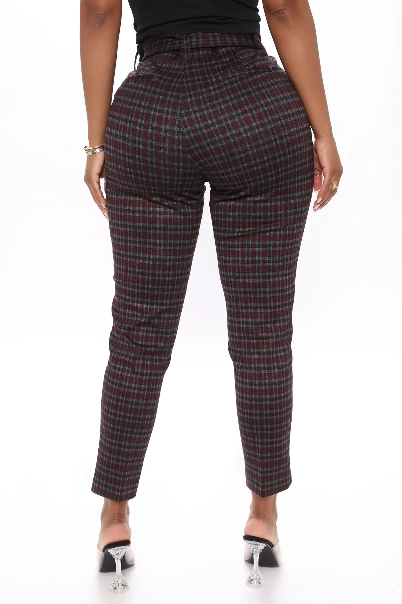 Belting Out Plaid Pants - Burgundy/combo