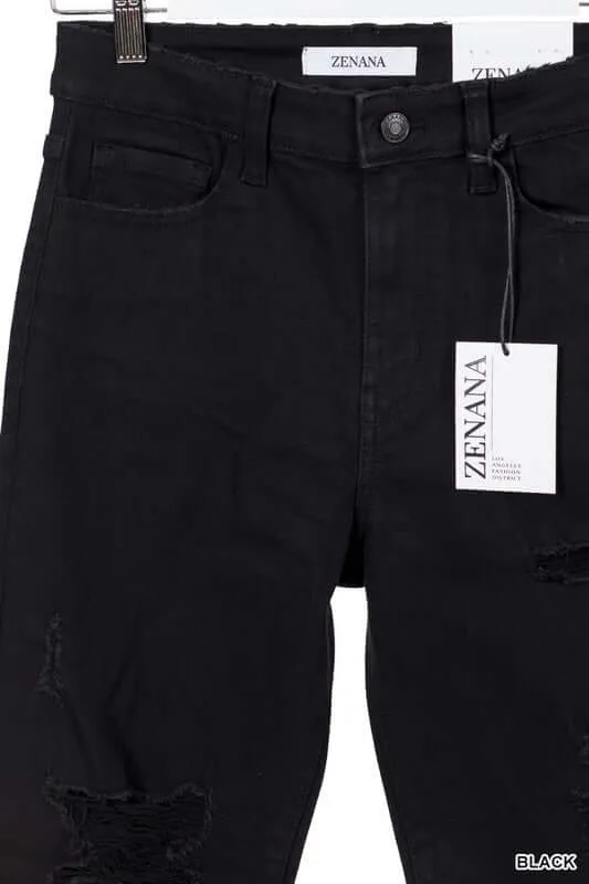 Black Distressed Cropped Denim Jeans