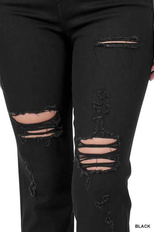 Black Distressed Cropped Denim Jeans