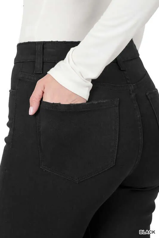 Black Distressed Cropped Denim Jeans
