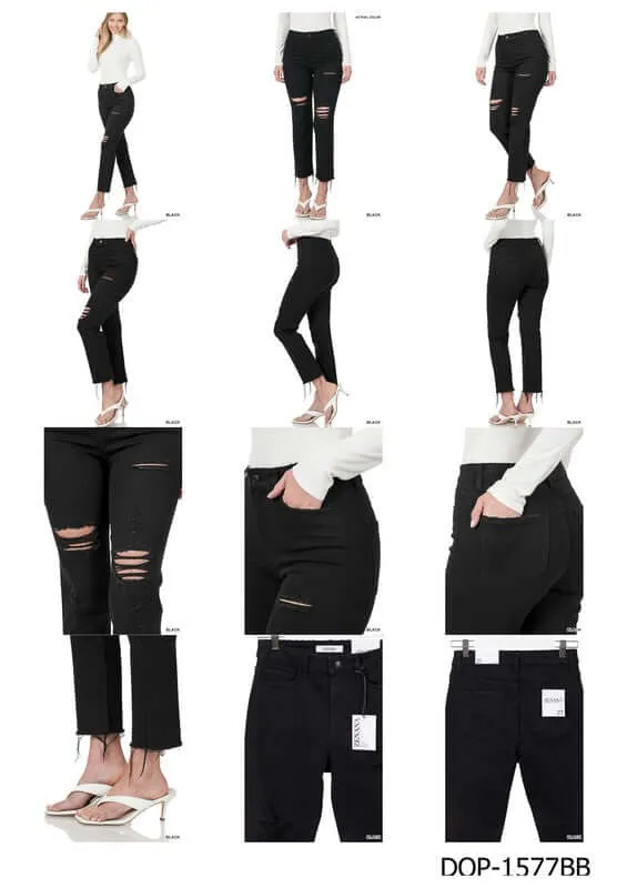 Black Distressed Cropped Denim Jeans