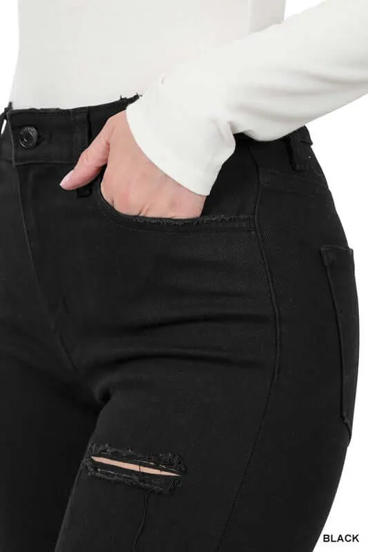 Black Distressed Cropped Denim Jeans