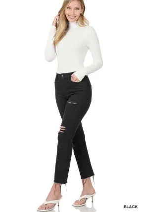 Black Distressed Cropped Denim Jeans