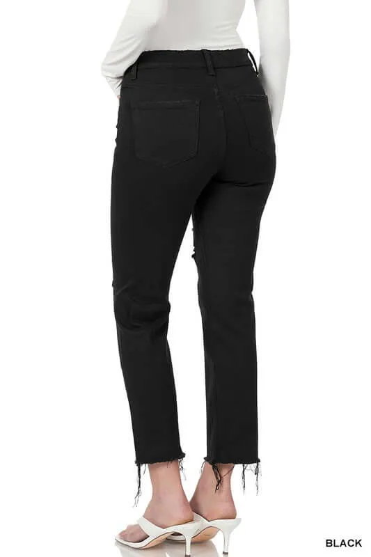 Black Distressed Cropped Denim Jeans
