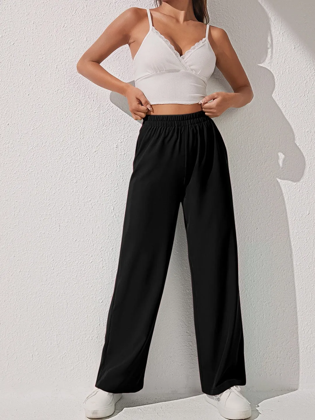 Black HighRise Knit Casual Trousers