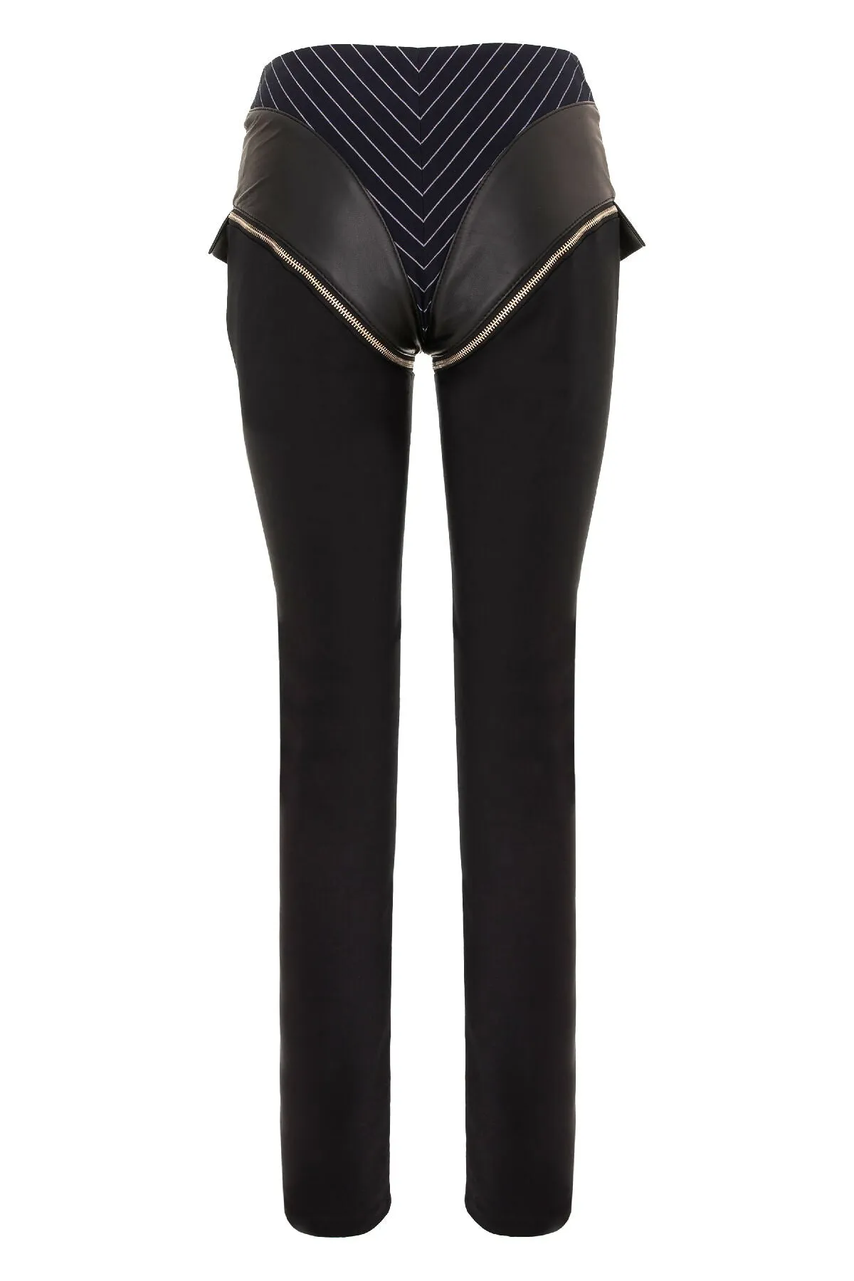 BLACK LEATHER TROUSERS WITH STRIPES AND LEATHER DETAILS
