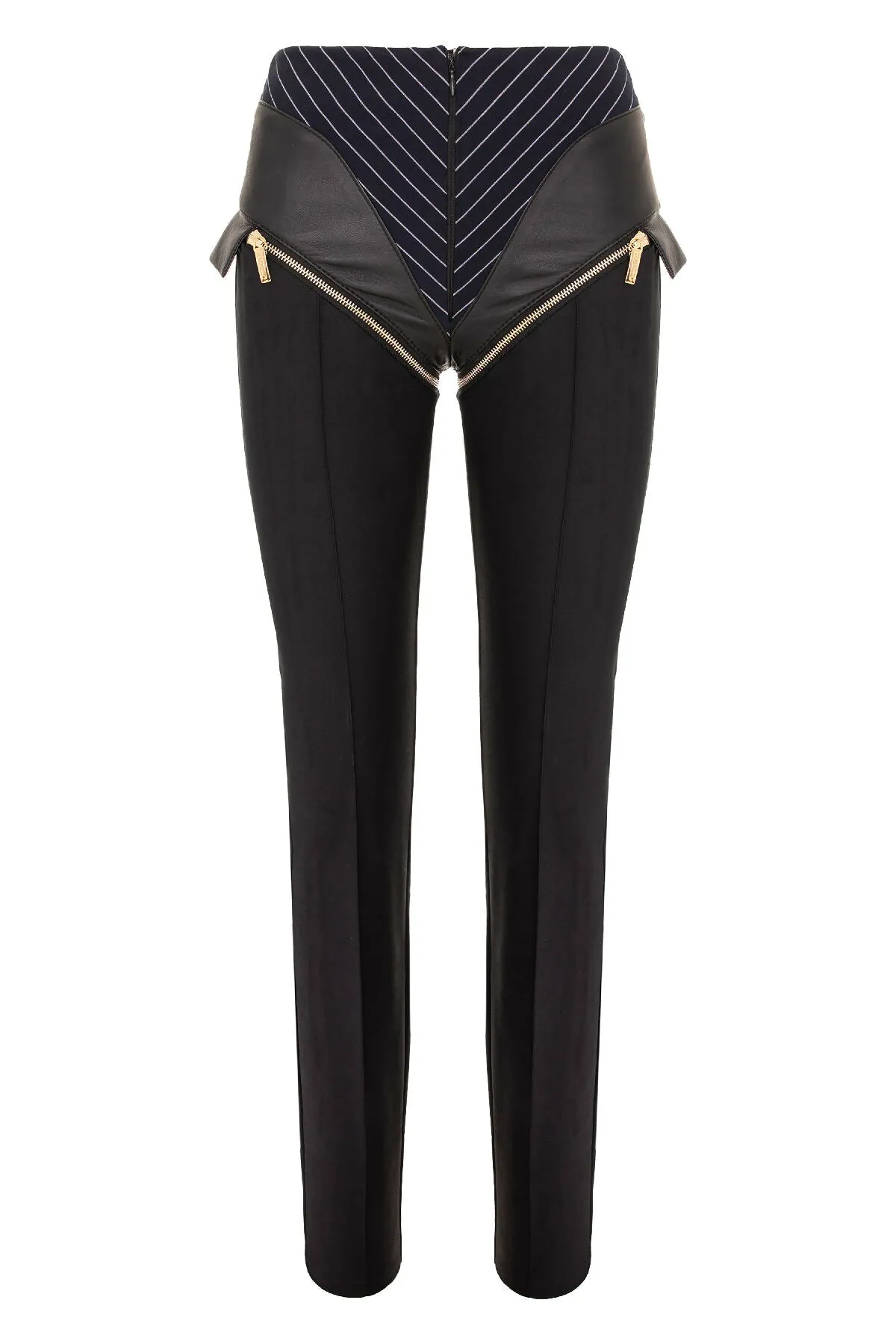 BLACK LEATHER TROUSERS WITH STRIPES AND LEATHER DETAILS