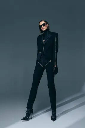 BLACK LEATHER TROUSERS WITH STRIPES AND LEATHER DETAILS