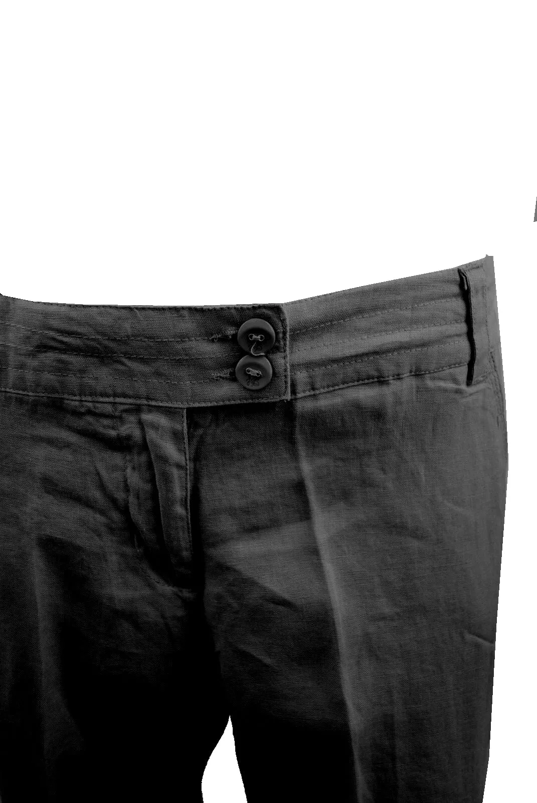 Black Linen High Rise Straight Leg Trousers