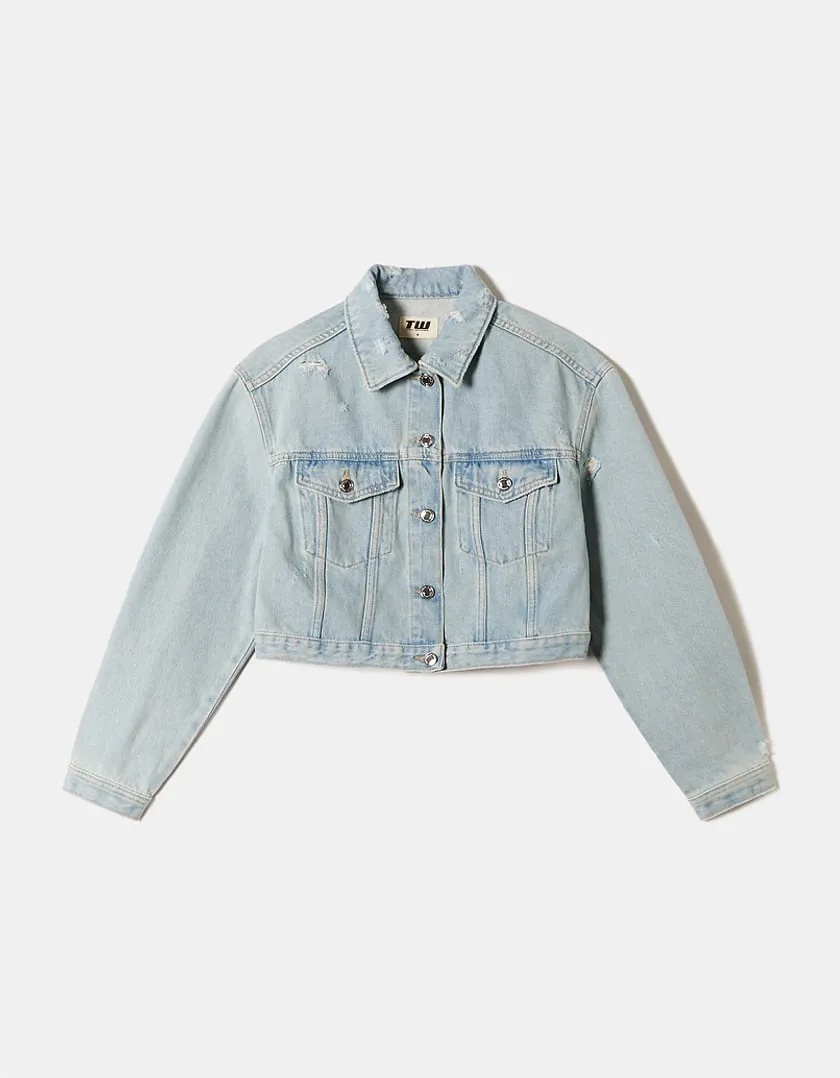 Blue Cropped Denim Jacket