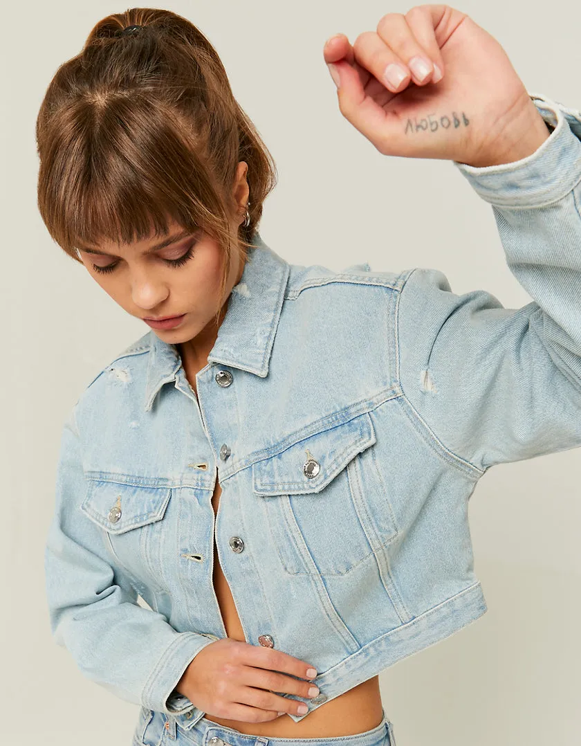 Blue Cropped Denim Jacket
