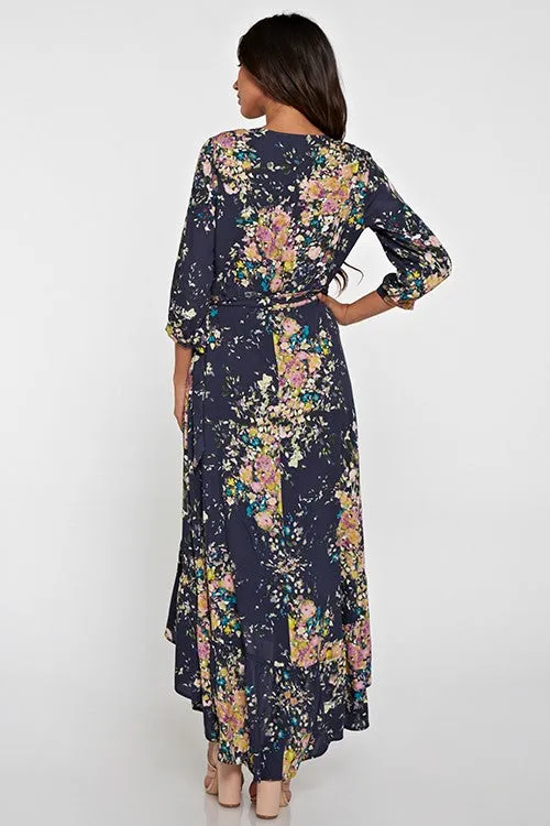 Blue Floral Maxi Wrap Dress