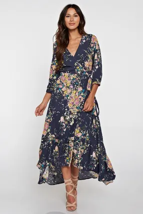 Blue Floral Maxi Wrap Dress