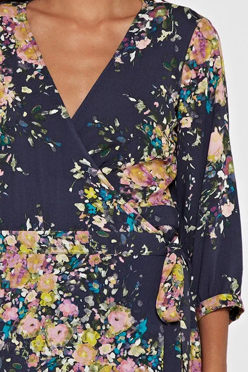 Blue Floral Maxi Wrap Dress