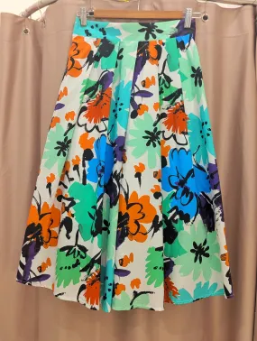 Bold Floral Banded Cotton Skirt