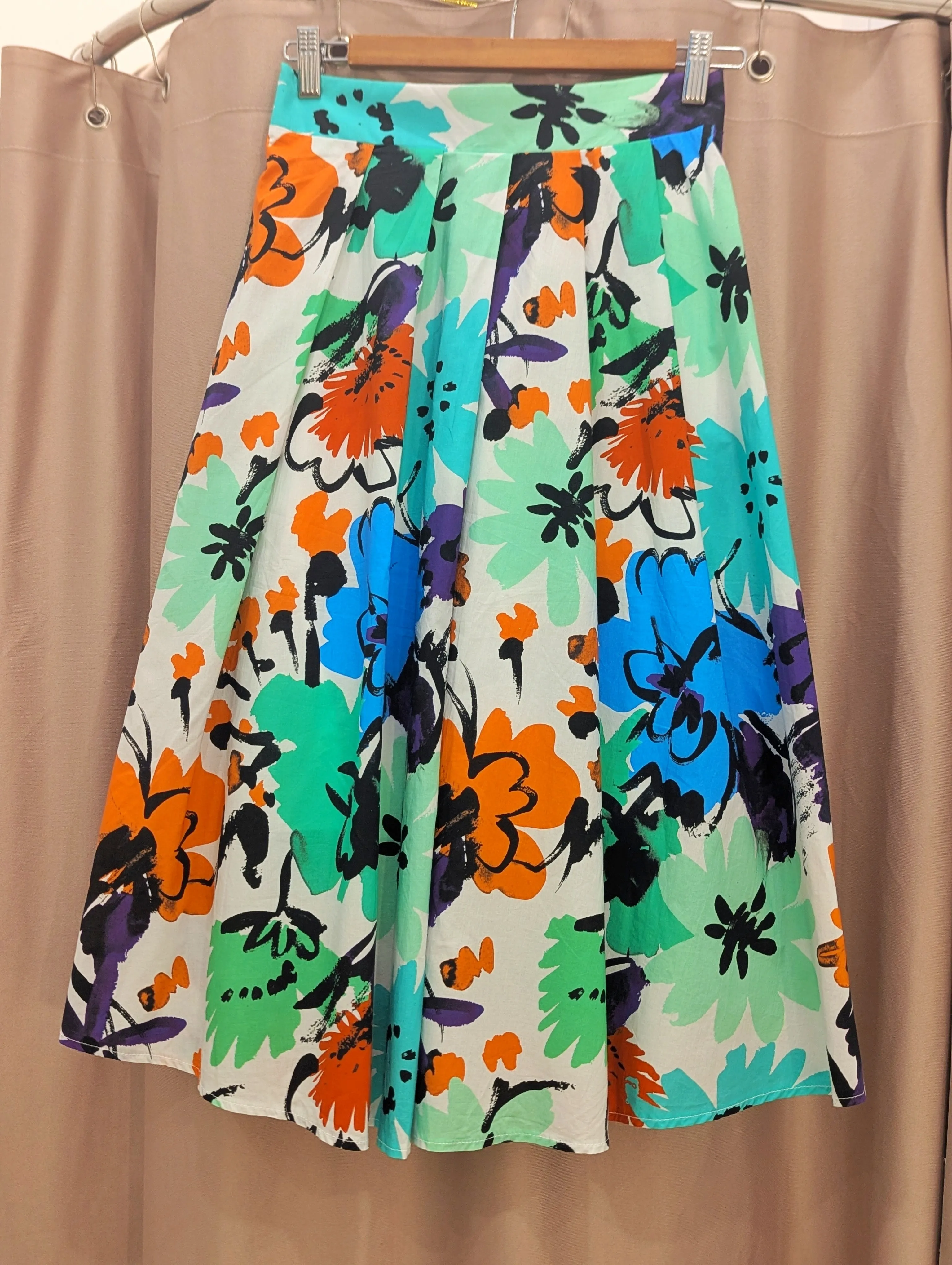 Bold Floral Banded Cotton Skirt