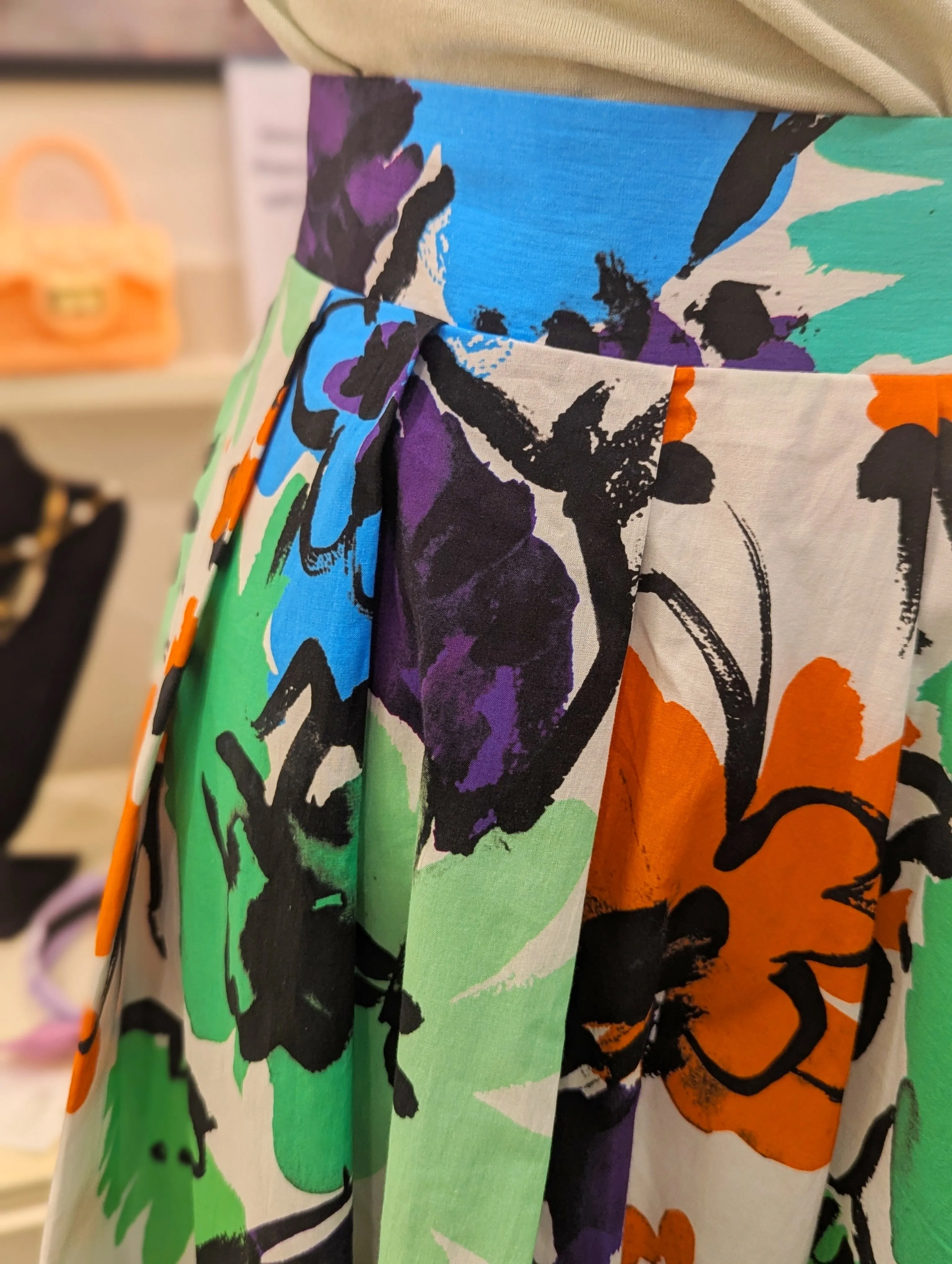 Bold Floral Banded Cotton Skirt